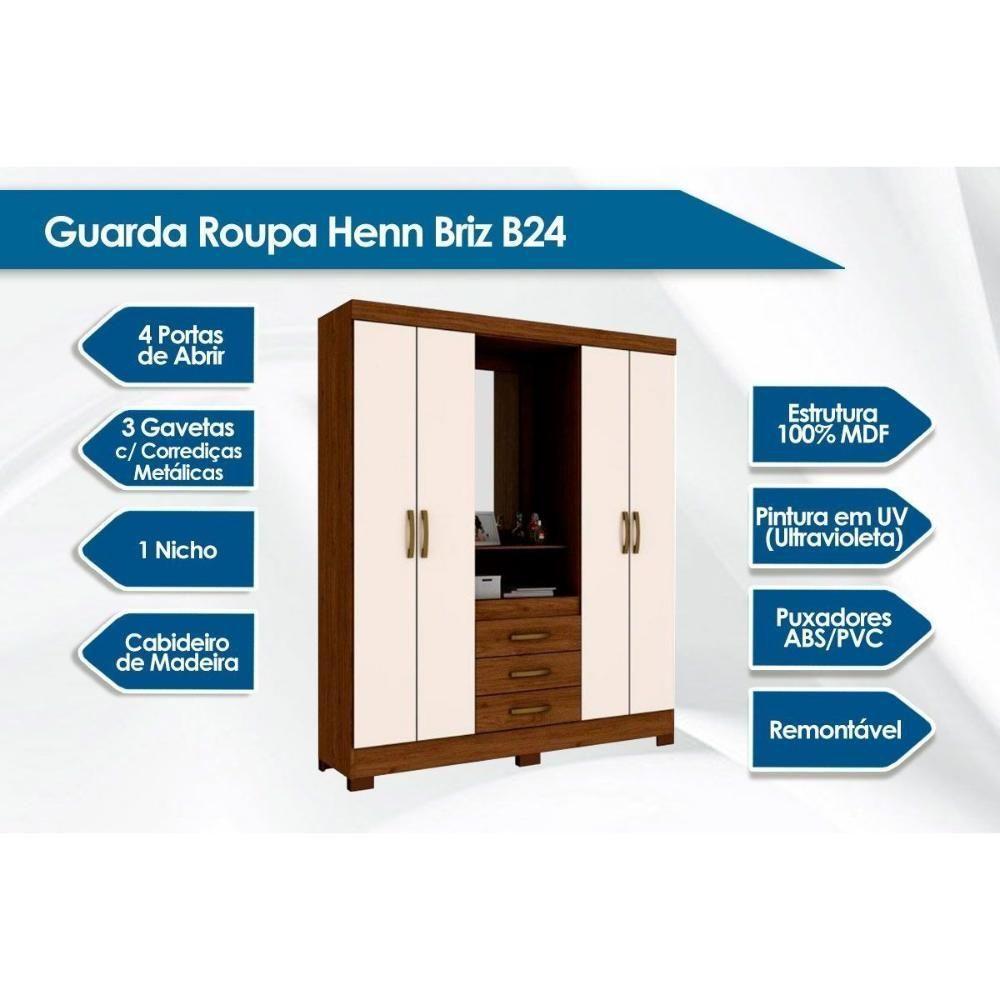 Guarda Roupa 4 Portas E 3 Gavetas C- 1 Espelho Briz B24 Jequitibá - Henn - 2