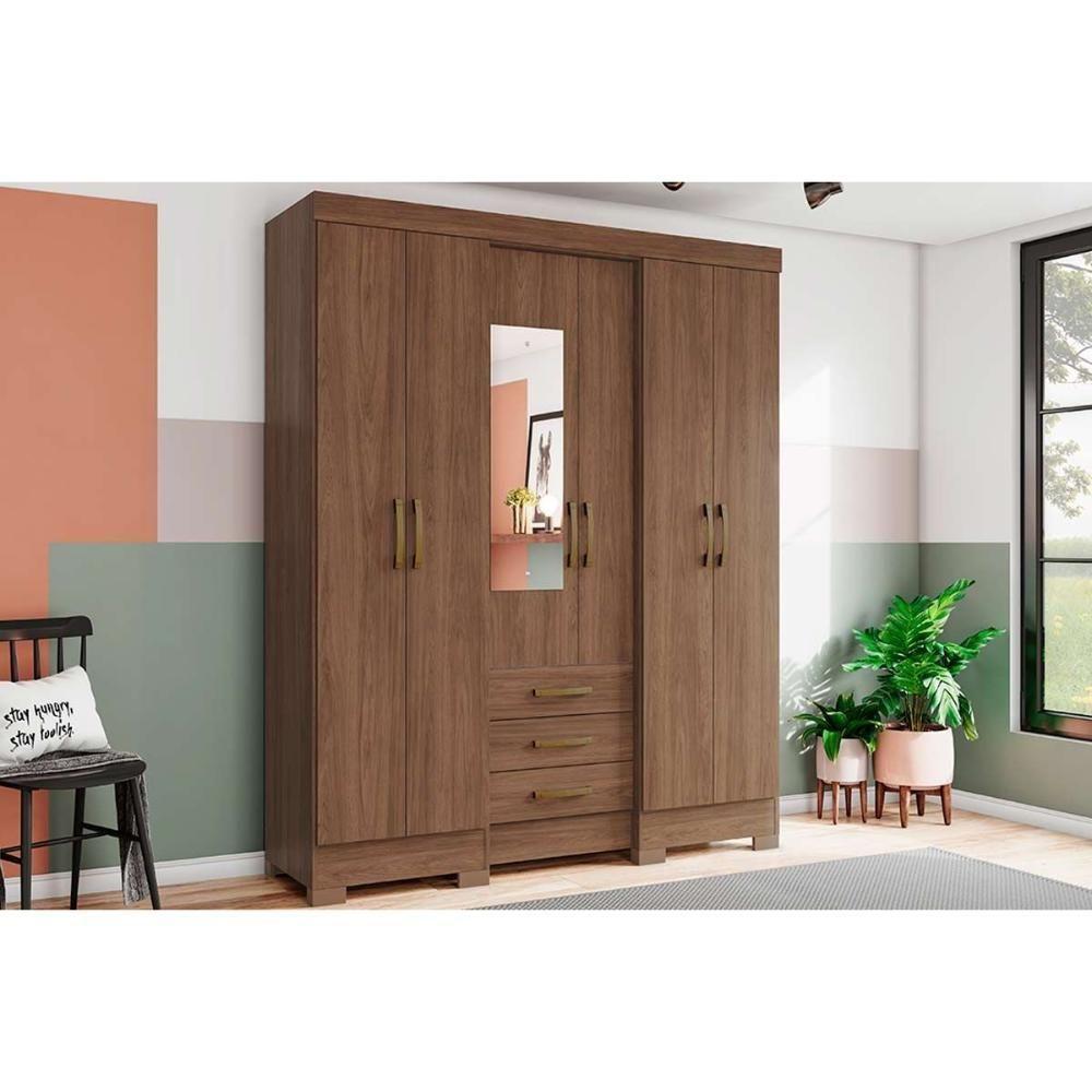 Guarda Roupa 6 Portas (1 C- Espelho) E 3 Gavetas Briz B23 Castanho - Henn - 1