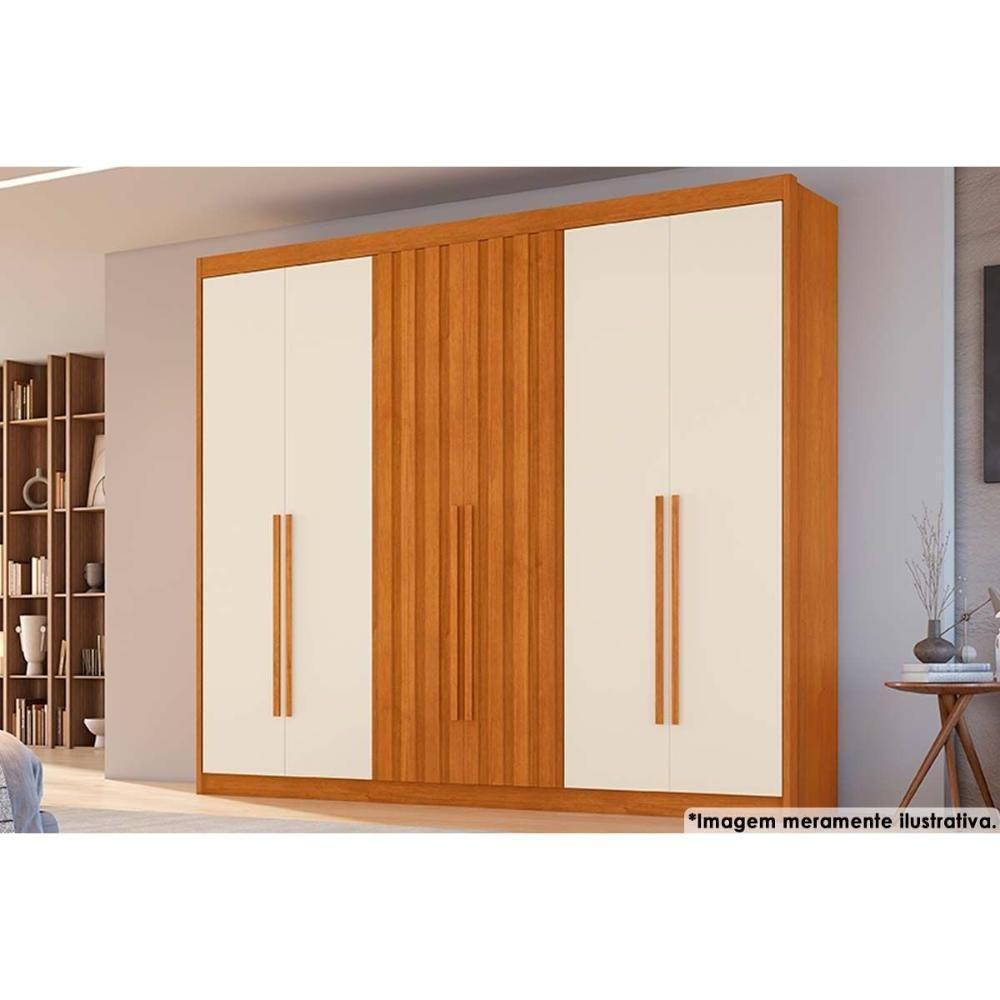 Guarda Roupa 6 Portas (2 Ripadas) E 6 Gavetas Atenas Cinamomo-off White - Conquista - 1