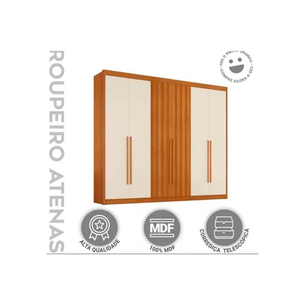 Guarda Roupa 6 Portas (2 Ripadas) E 6 Gavetas Atenas Cinamomo-off White - Conquista - 8