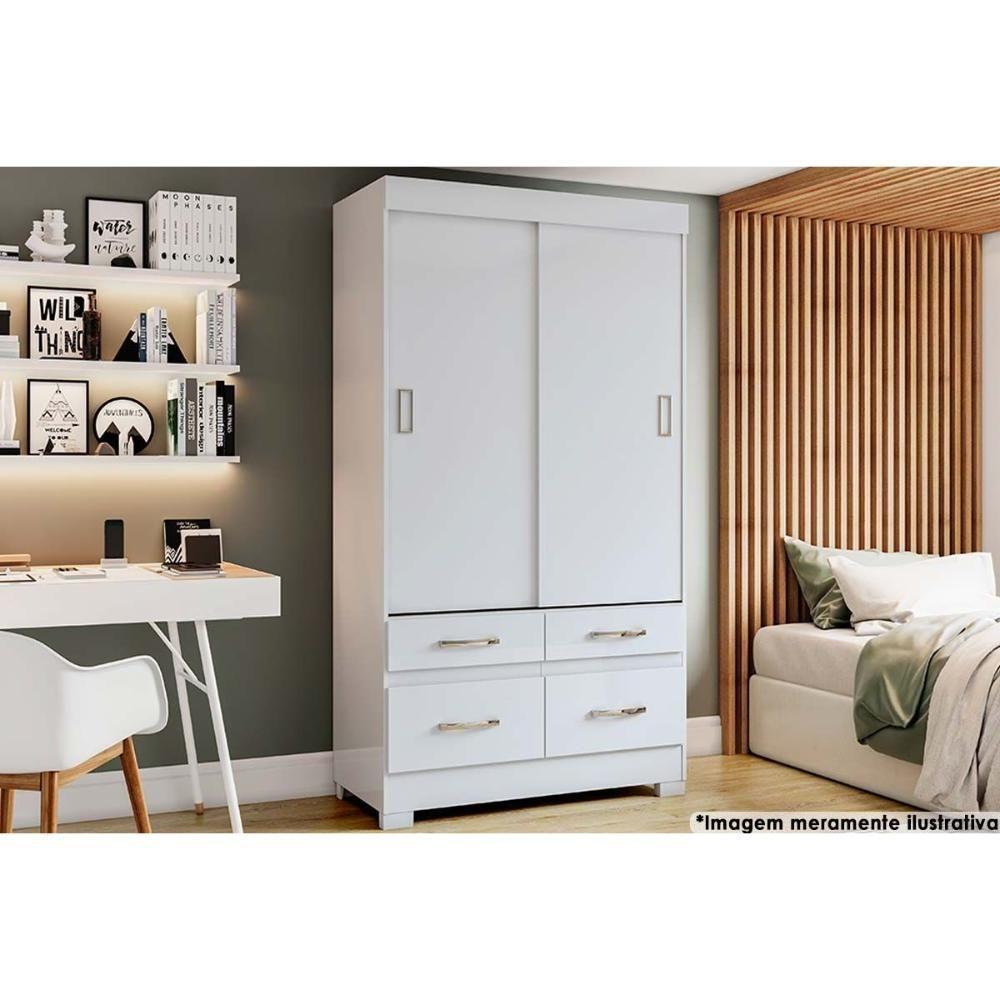Guarda Roupa 2 Portas De Correr E 4 Gavetas C- Pés Briz Be25 Branco - Henn - 1