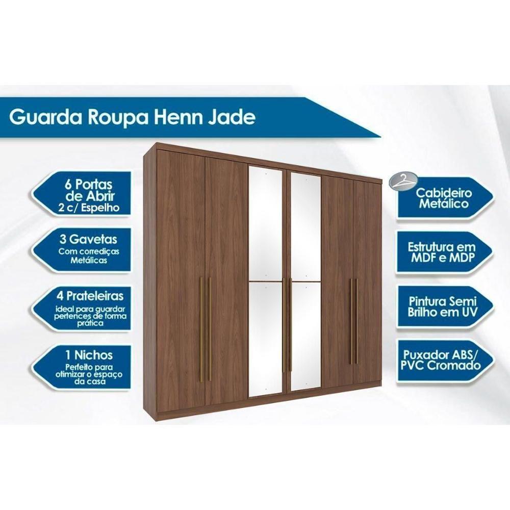 Guarda Roupa 6 Portas (2 C- Espelho) E 3 Gavetas Jade Rústico-off White - Henn - 2