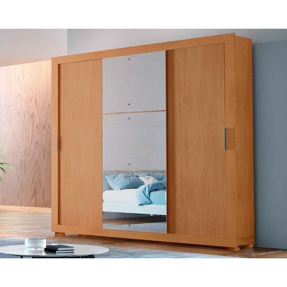 Guarda Roupa 3 Portas De Correr E 4 Gavetas C- Pés Veneza Luxo Naturalle-ripado 3d - Rufato - 1