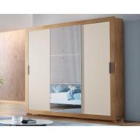 Guarda Roupa 3 Portas De Correr E 4 Gavetas C- Pés Veneza Luxo Naturalle-ripado 3d - Rufato