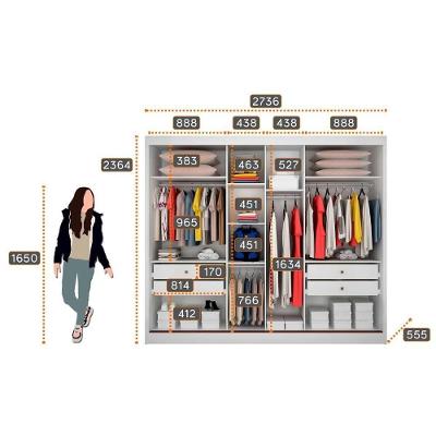 Guarda Roupa Casal Sollo Logan 3 Portas de Correr 4 Gavetas Branco MDF