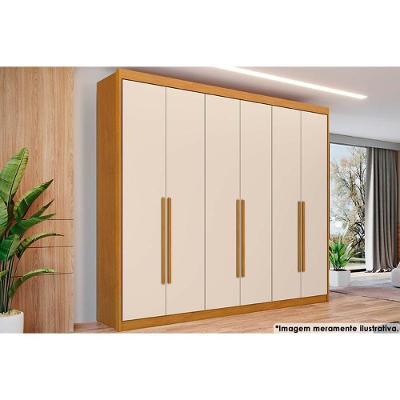 Guarda Roupa Casal Bérgamo 6 Portas de Bater 8 Gavetas Cinamomo-Off White MDF