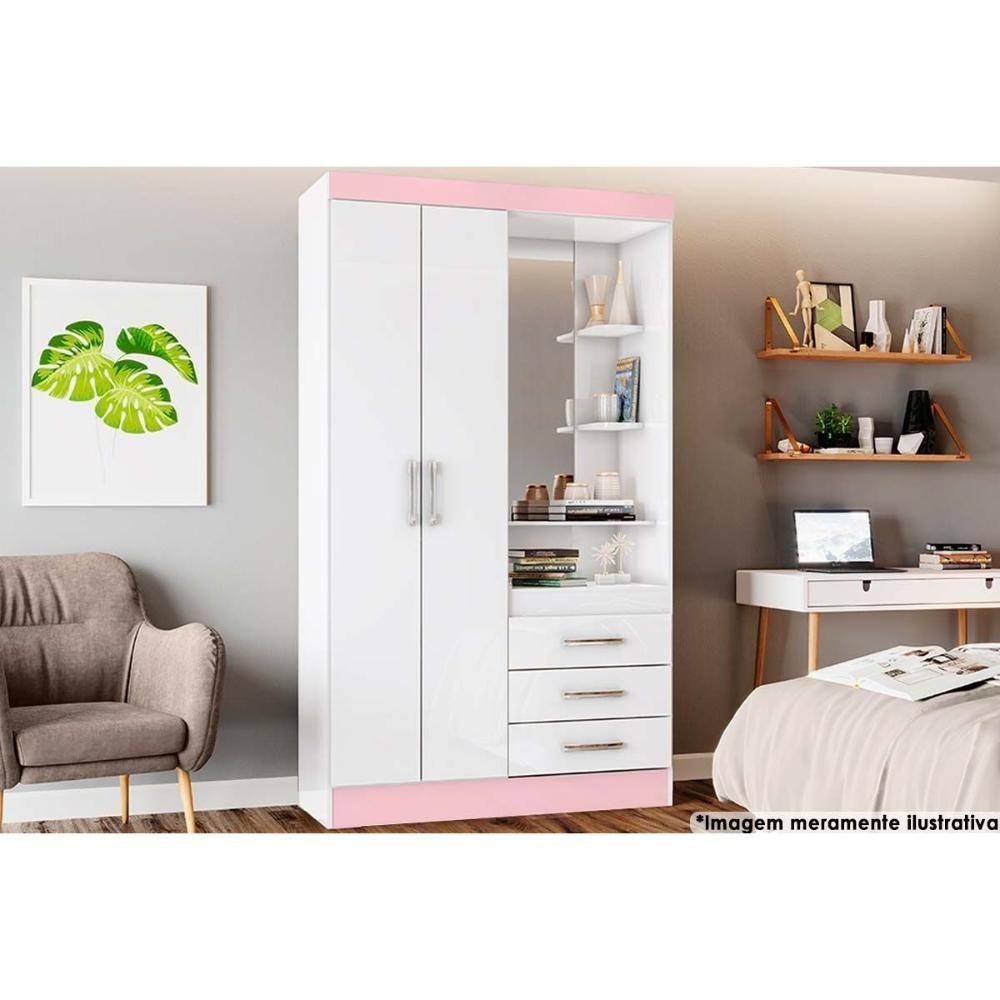 Guarda Roupa 2 Portas E 3 Gavetas C- 1 Espelho Briz B64 Branco - Henn - 1