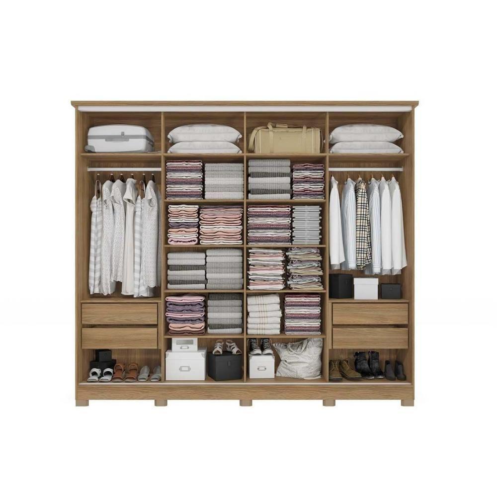 Guarda Roupa 4 Portas De Correr E 4 Gavetas C- Pés Cb03n565 Flex Nogueira-macadamia Ou Verde - Kappesberg - 5