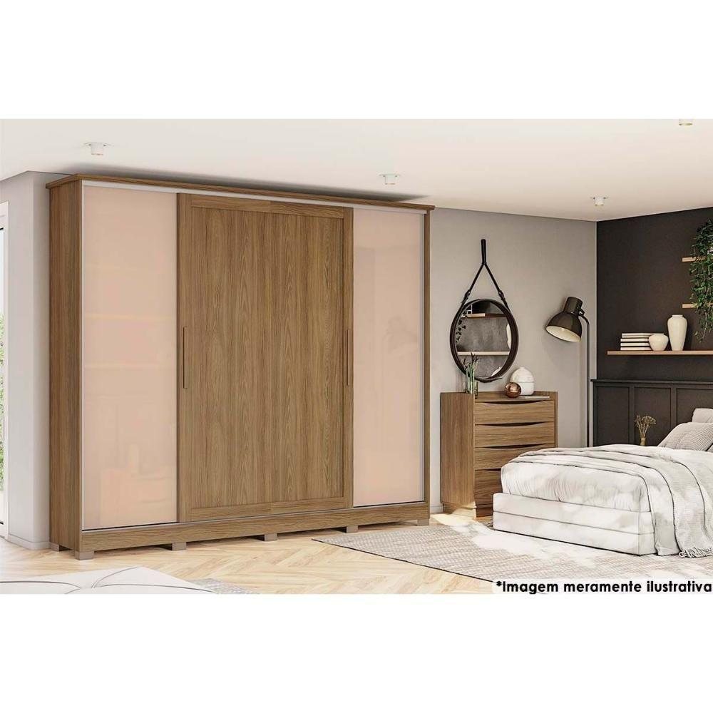 Guarda Roupa 4 Portas De Correr E 4 Gavetas C- Pés Cb03n565 Flex Nogueira-macadamia Ou Verde - Kappesberg - 6