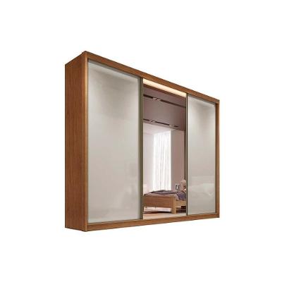 Guarda Roupa Casal Toulon-Sonetto Plus 3 Portas de Correr 8 Gavetas Cumaru-Fendi MDF