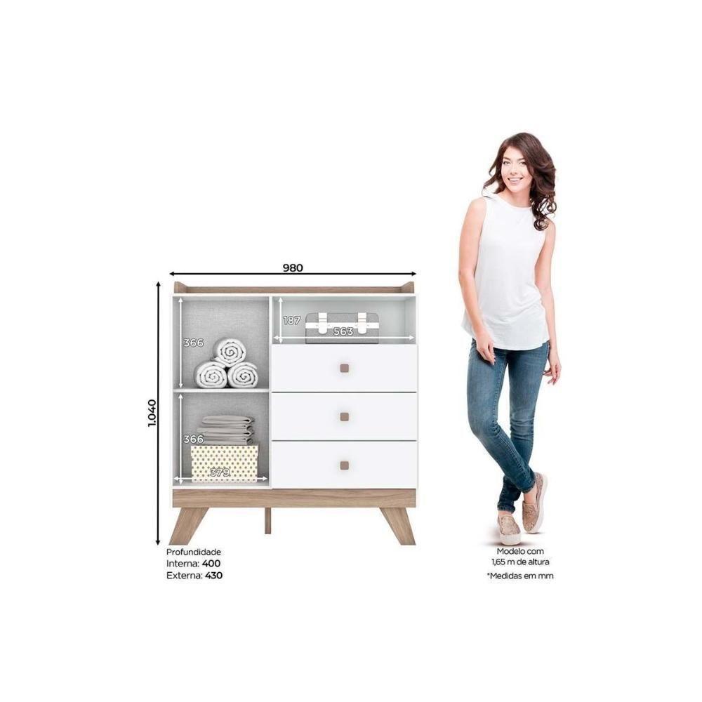 Quarto De Bebê Completo Confete 3 Peças (1 Guarda Roupa + 1 Berço + 1 Cômoda) Qi57 Branco-jequitiba - Henn - 5