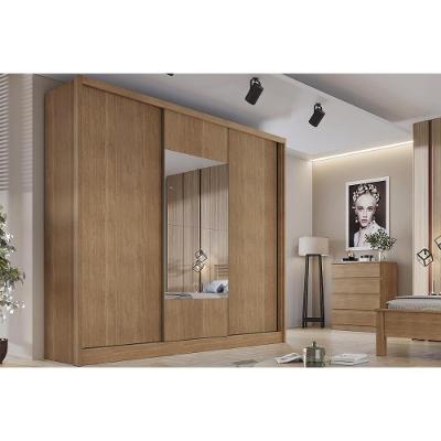 Guarda Roupa Casal Arezzo-Medelim 3 Portas de Correr 4 Gavetas Cumaru MDF
