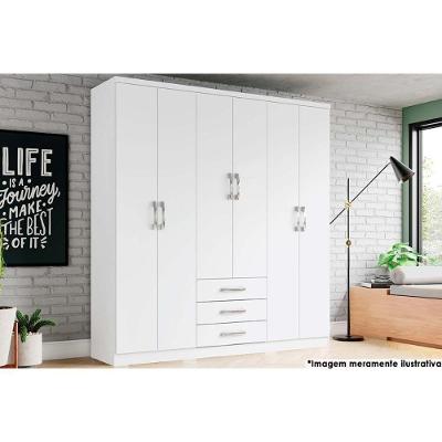 Guarda Roupa Solteiro DA136 6 Portas 3 Gavetas Branco MDF-MDP Henn