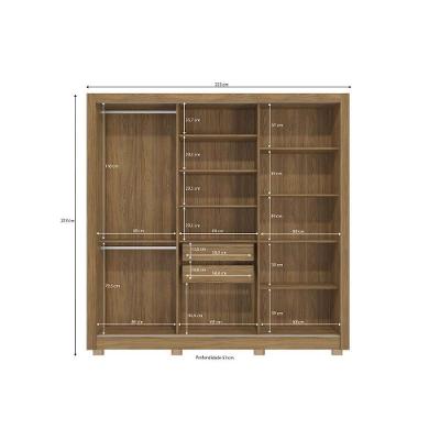 Guarda Roupa Casal CB07M570 3 Portas de Correr 2 Gavetas Fendi Nogueira-Nogueira