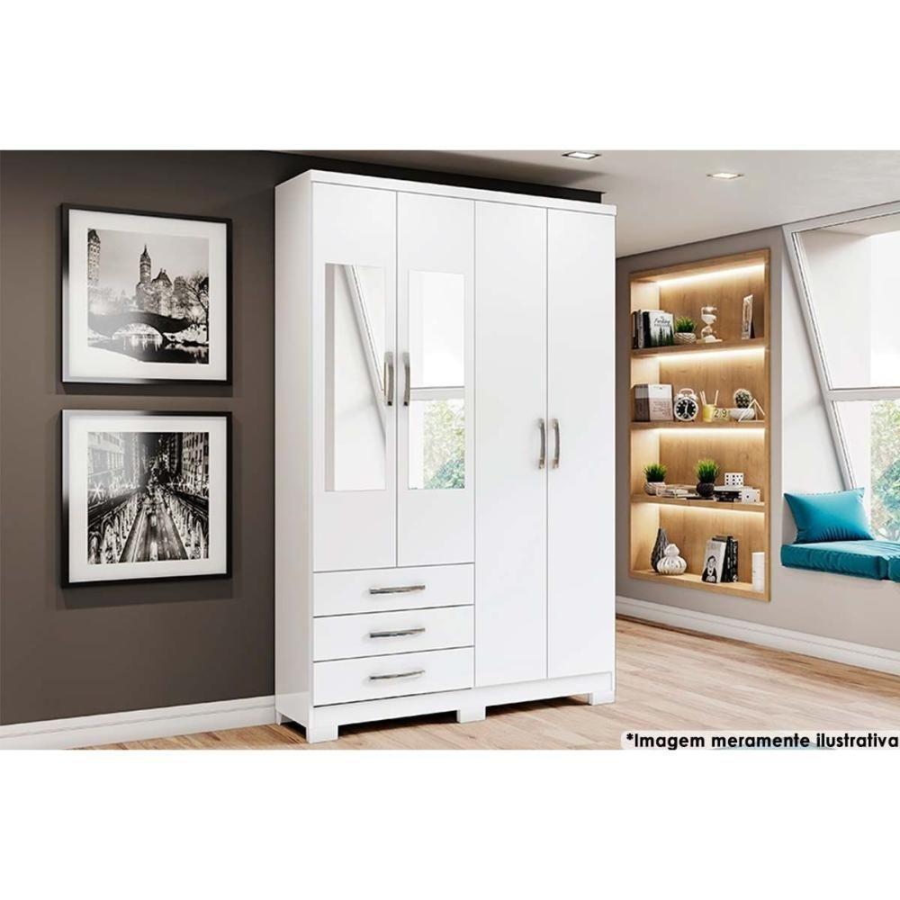 Guarda Roupa 4 Portas (2 C- Espelho) E 3 Gavetas C- Pés Caju Da135 Branco - Henn - 1