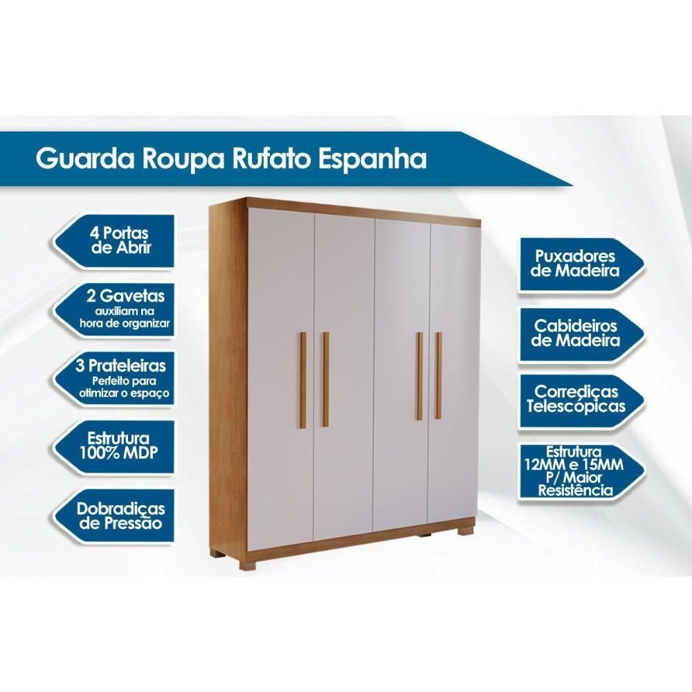 Guarda Roupa 4 Portas E 2 Gavetas C- Pés Espanha Naturale-grafite - Rufato - 2