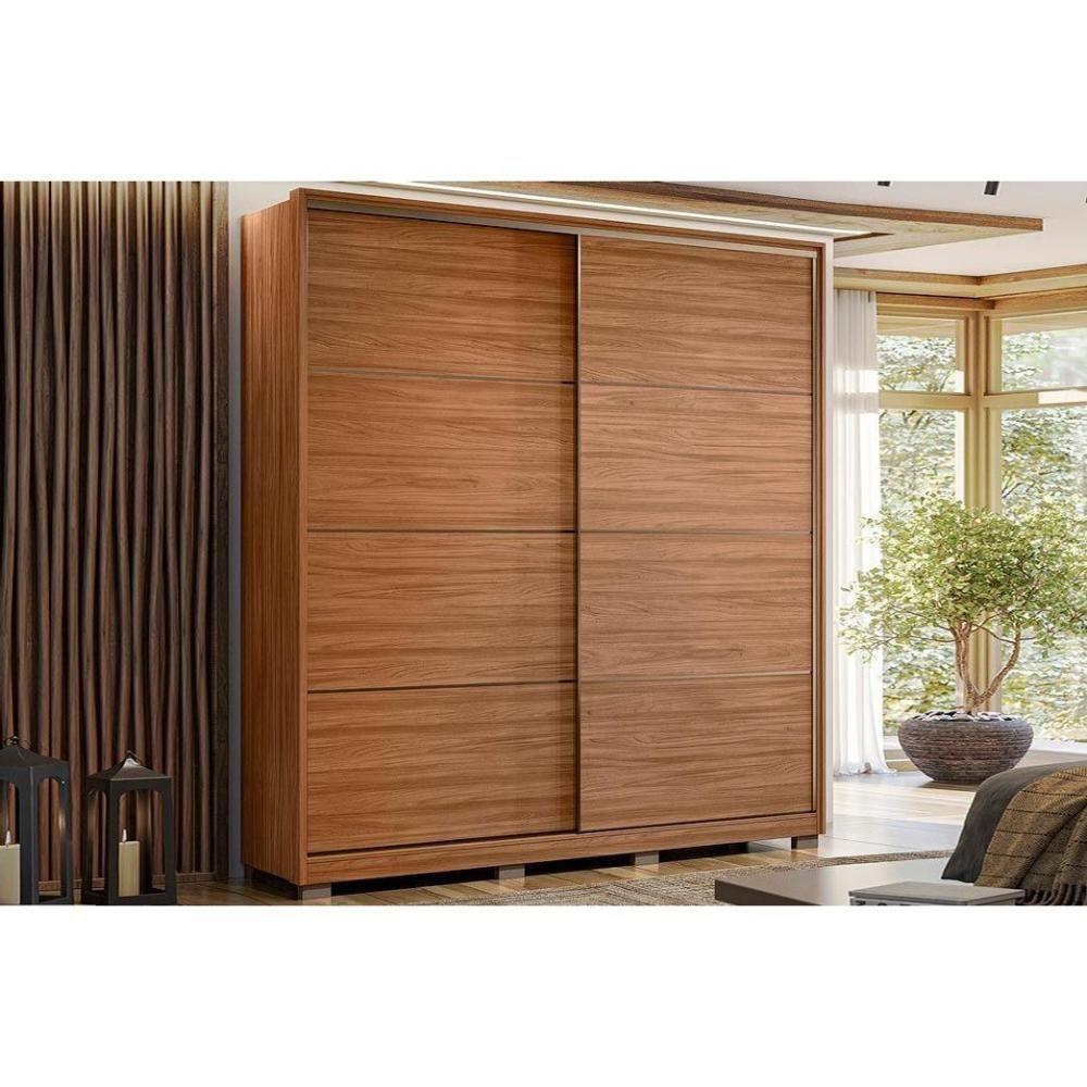 Guarda Roupas 2 Portas De Correr E 3 Gavetas C- Pés Belga Flex Nogueira-nogueira Ou Preto - Demóbile - 1