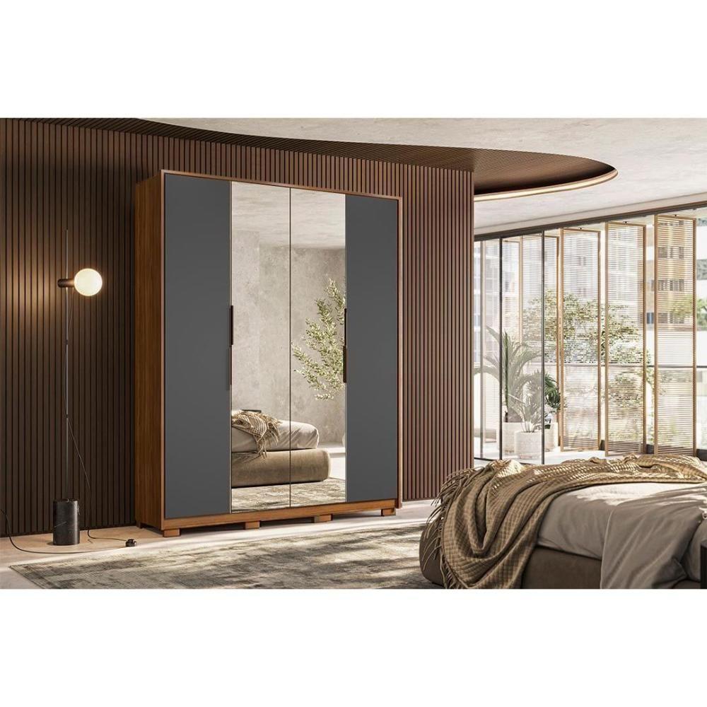 Guarda Roupa 4 Portas E 3 Gavetas C- 2 Espelhos E Pés Attore Amendola-grafito - Demóbile - 1