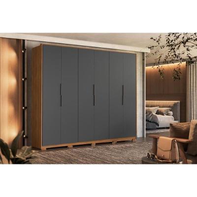 Guarda Roupa Casal Atrice 6 Portas de Bater 6 Gavetas Amêndola-Grafito Demóbile
