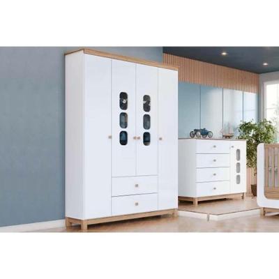 Quarto de Bebê Completo Aconchego Qi81 com Guarda Roupa 4 Portas 2 Gavetas em MDF MDP 150cm Branco