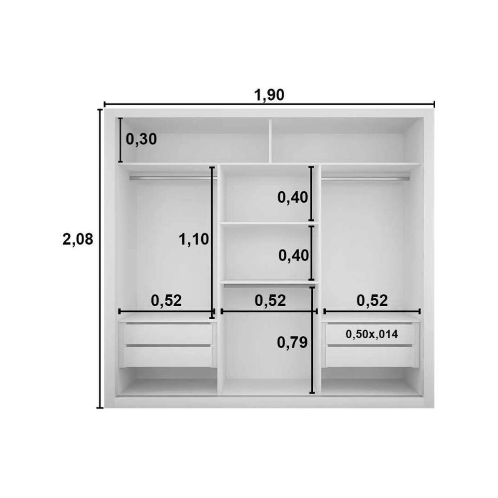 Guarda Roupa 3 Portas De Correr E 4 Gavetas C- Pés Veneza Naturale-off White - Rufato - 3