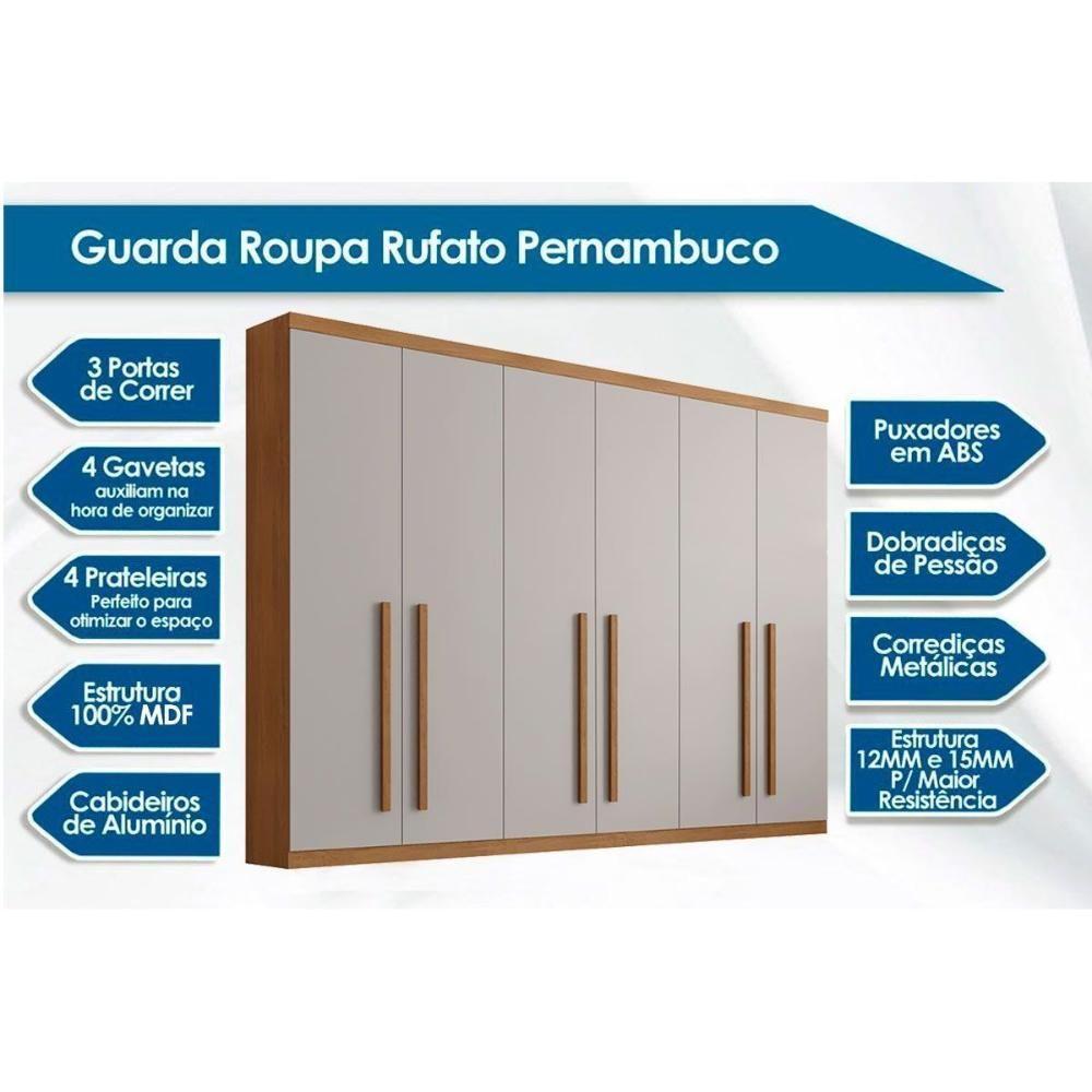 Guarda Roupa 6 Portas E 6 Gavetas C- Pés Pernambuco Naturale-off White - Rufato - 2