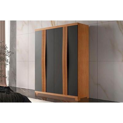 Guarda Roupa Solteiro 4 Portas de Bater 2 Gavetas Naturale-grafite MDF Rufato