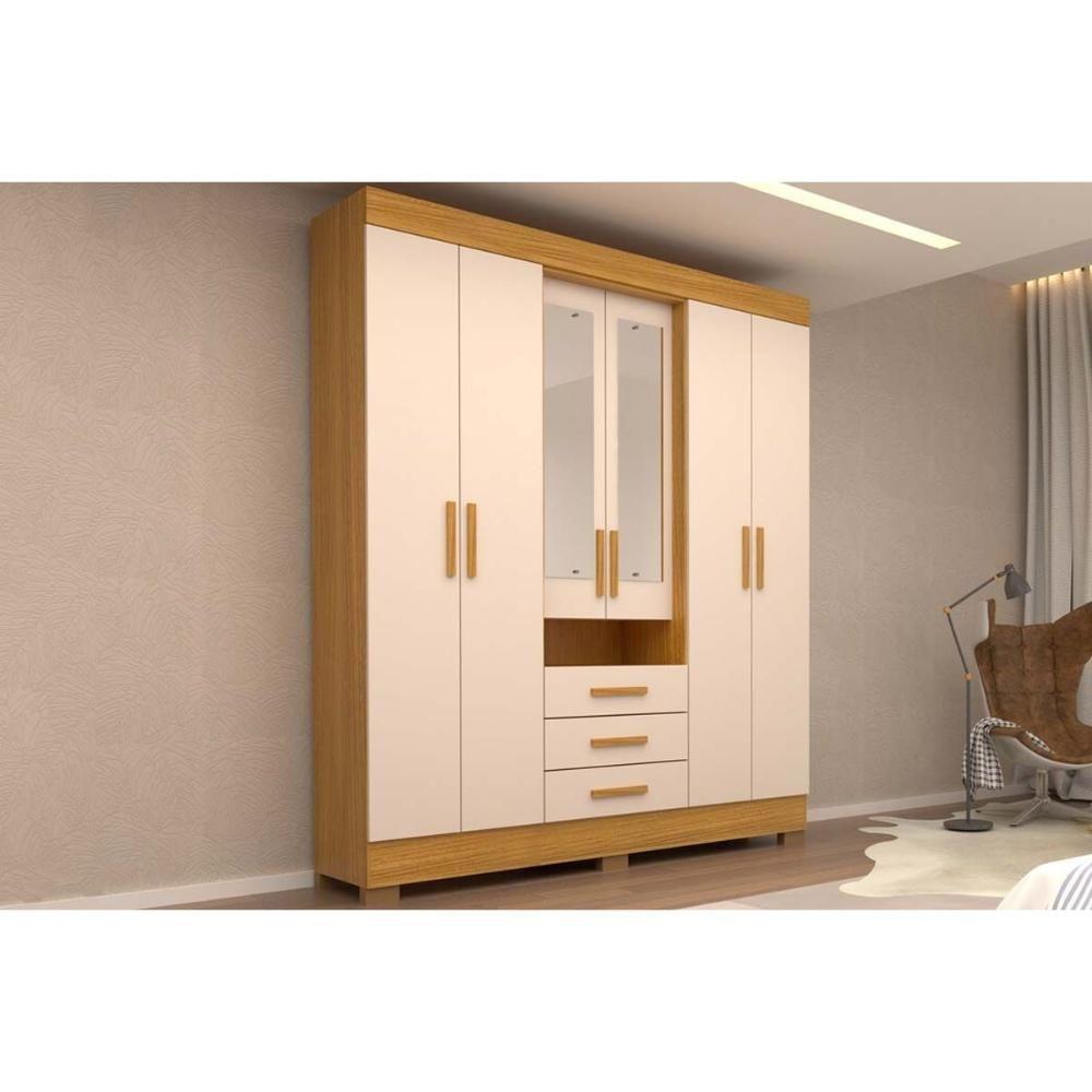 Guarda Roupa 6 Portas (2 C- Espelho) E 9 Gavetas Débora Nature-off White - Acp - 1
