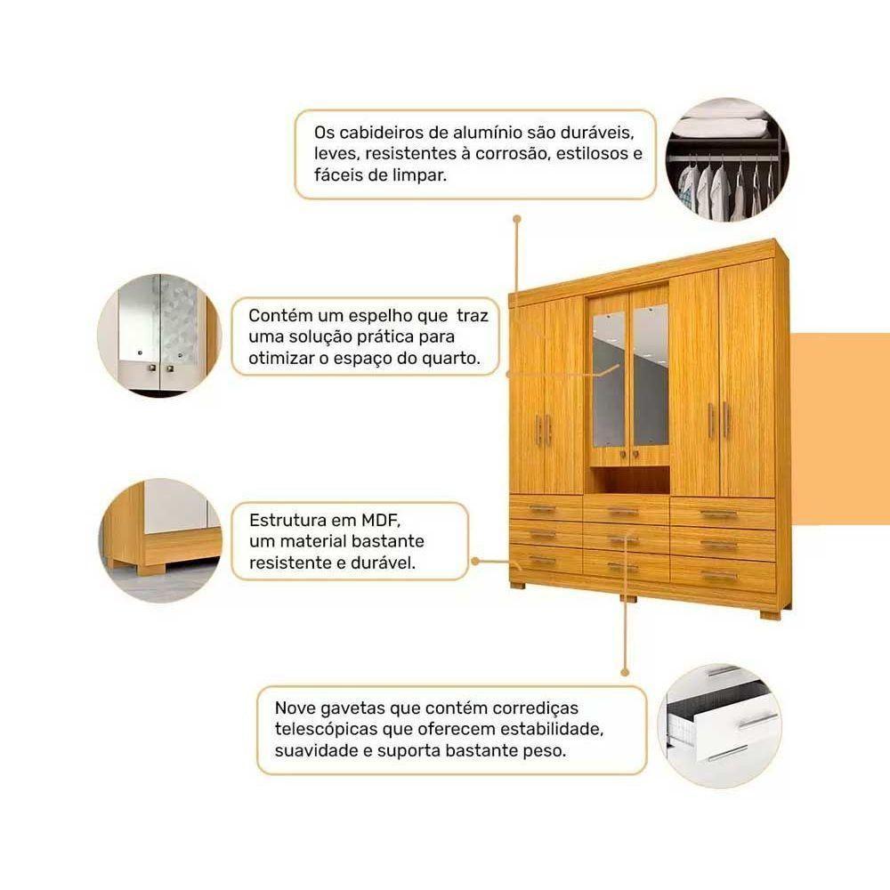 Guarda Roupa 6 Portas (2 C- Espelho) E 9 Gavetas Débora Nature-off White - Acp - 4