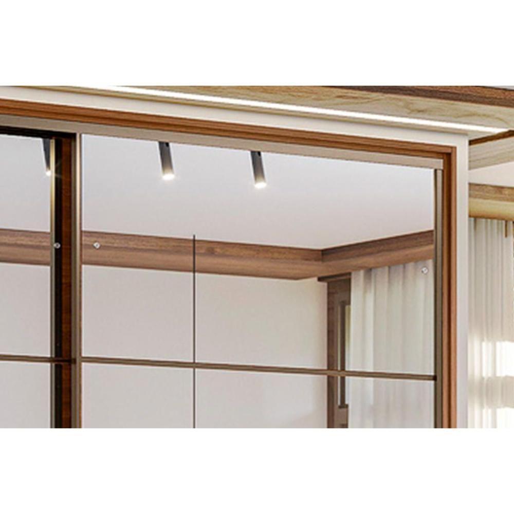 Guarda Roupas 2 Portas De Correr 3 Gavetas C- Espelho E Pés Belga Nogueira - Demóbile - 4