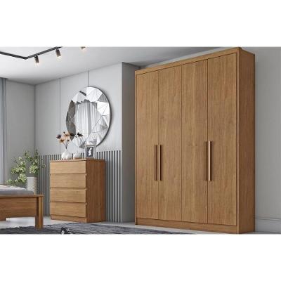 Guarda Roupa Solteiro Moderni Sevilha Plus 4 Portas de Bater 3 Gavetas Cumaru