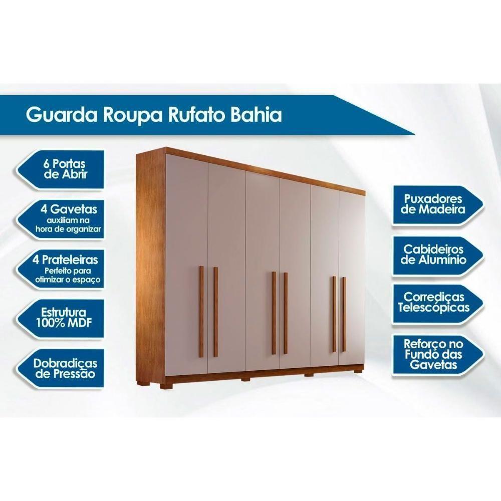 Guarda Roupa 6 Portas E 4 Gavetas C- Pés Bahia Naturale-off White - Rufato - 2