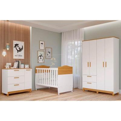 Quarto de Bebê Completo Jujuba Kit 3 Peças com Guarda Roupa Cômoda Berço MDF Branco Permóbili