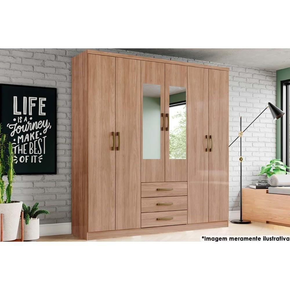 Guarda Roupa 6 Portas (2 C- Espelho) E 3 Gavetas Caju Da136 Jequitibá - Henn - 1