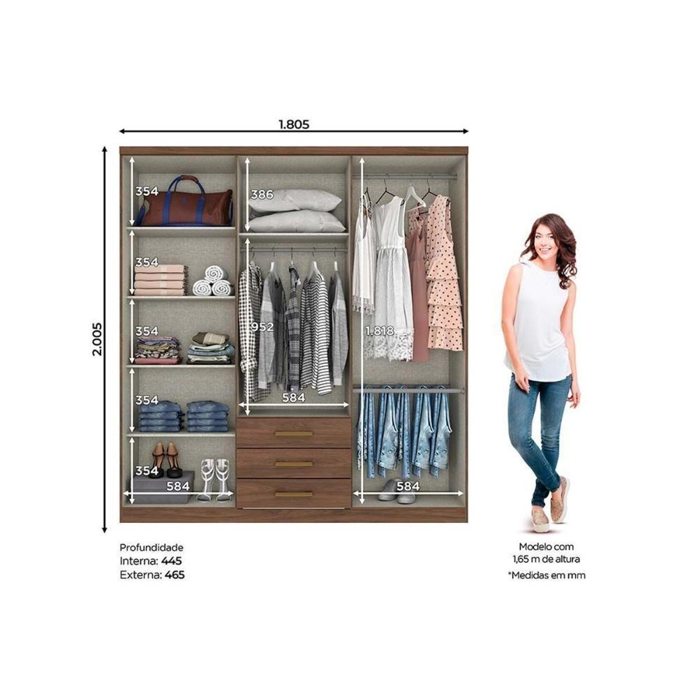 Guarda Roupa 6 Portas (2 C- Espelho) E 3 Gavetas Caju Da136 Jequitibá - Henn - 2