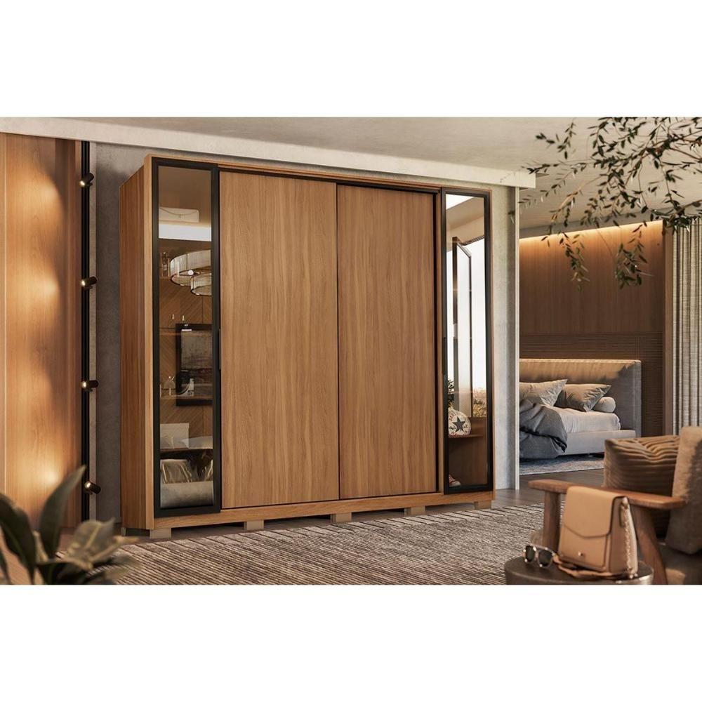 Guarda Roupa 4 Portas De Correr E 4 Gavetas C- 2 Vidros Reflecta E Pés Laredo Flex Nogueira-nogueira Ou Nude - Demóbile - 1