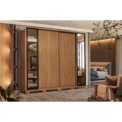 Guarda Roupa Solteiro Laredo Flex 4 Portas Correr e Bater 4 Gavetas Nogueira-Nogueira