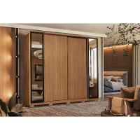 Guarda Roupa 4 Portas De Correr E 4 Gavetas C- 2 Vidros Reflecta E Pés Laredo Flex Nogueira-nogueira Ou Nude - Demóbile - 1