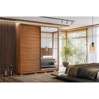 Guarda Roupas 2 Portas De Correr 3 Gavetas C- Espelho E Pés Belga Flex Nogueira-nogueira Ou Preto - Demóbile - 1