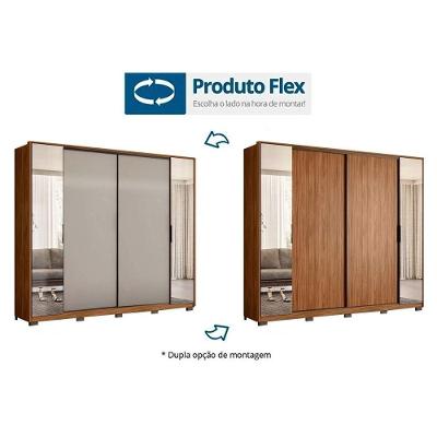 Guarda Roupa Solteiro 4 Portas Correr e Abrir 4 Gavetas Nogueira Demóbile