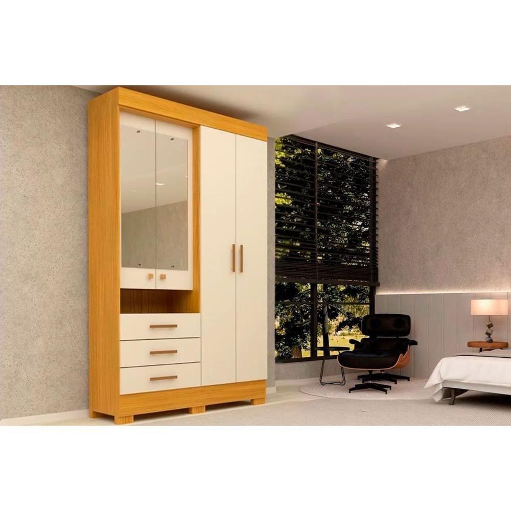Guarda Roupa 4 Portas (2 C- Espelho) E 3 Gavetas Débora Nature-off White - Acp - 1