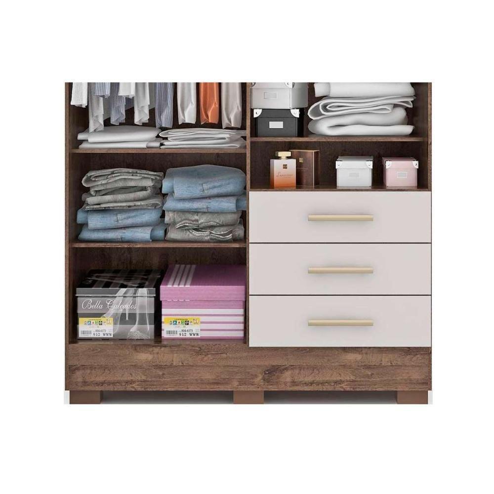 Guarda Roupa 4 Portas (2 C- Espelho) E 3 Gavetas Débora Nature-off White - Acp - 7