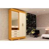 Guarda Roupa 4 Portas (2 C- Espelho) E 3 Gavetas Débora Nature-off White - Acp - 1