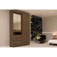 Guarda Roupa 4 Portas (2 C- Espelho) E 3 Gavetas Débora Nature-off White - Acp - 9