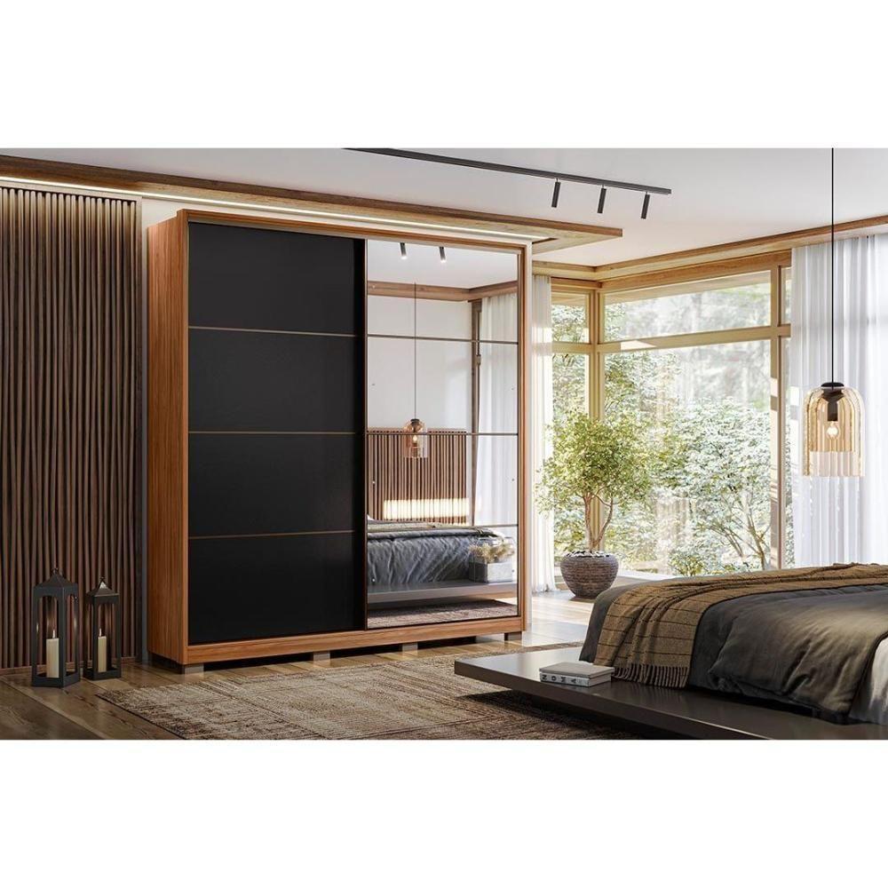 Guarda Roupas 2 Portas De Correr 3 Gavetas C- Espelho E Pés Belga Flex Amêndola-amêndola Ou Grafito - Demóbile - 1