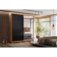 Guarda Roupas 2 Portas De Correr 3 Gavetas C- Espelho E Pés Belga Flex Amêndola-amêndola Ou Grafito - Demóbile - 1