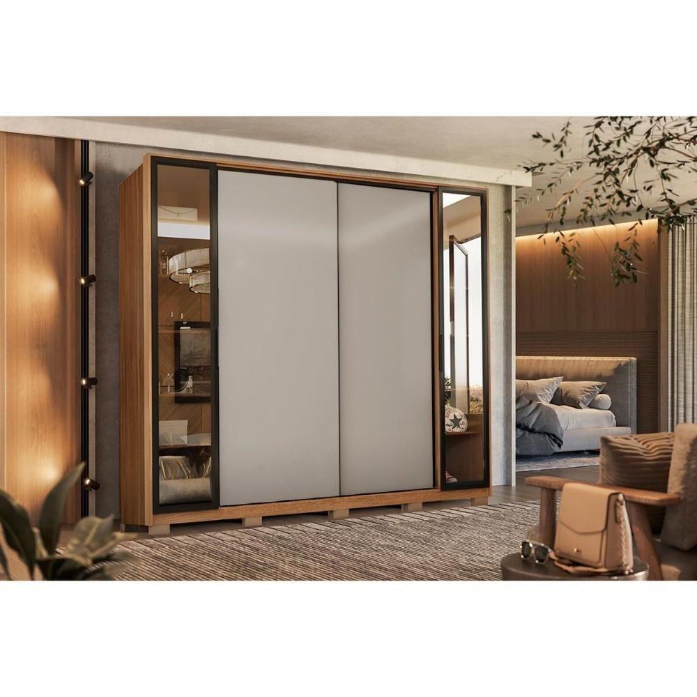 Guarda Roupa 4 Portas De Correr E 4 Gavetas C- 2 Vidros Reflecta E Pés Laredo Flex Amêndola-amêndola Ou Nude - Demóbile - 1