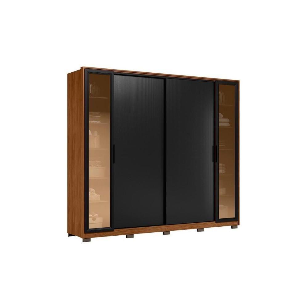 Guarda Roupa 4 Portas De Correr E 4 Gavetas C- 2 Vidros Reflecta E Pés Laredo Flex Amêndola-amêndola Ou Nude - Demóbile - 7