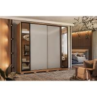 Guarda Roupa 4 Portas De Correr E 4 Gavetas C- 2 Vidros Reflecta E Pés Laredo Flex Amêndola-amêndola Ou Nude - Demóbile - 1