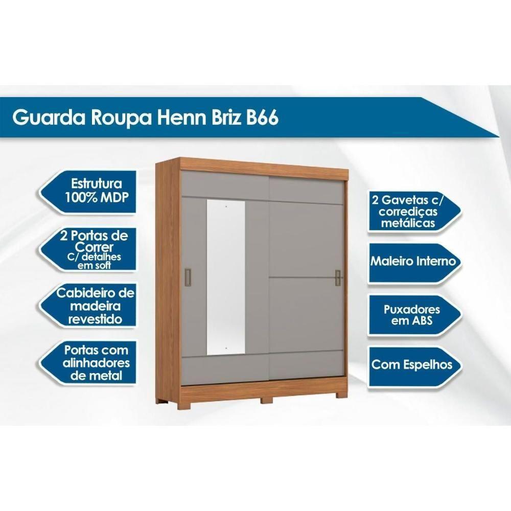 Guarda Roupa 2 Portas De Correr (1 C- Espelho) E 2 Gavetas C- Pés Briz B66 Branco - Henn - 2